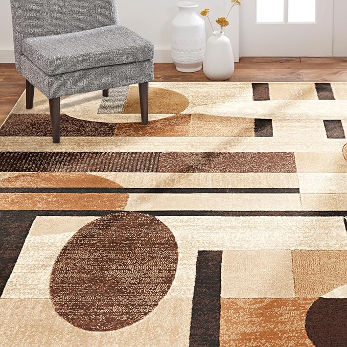 Home Dynamix Tribeca Jasmine Contemporary Geometric Area Rug,Brown/Beige, 3'11"x5'2"
