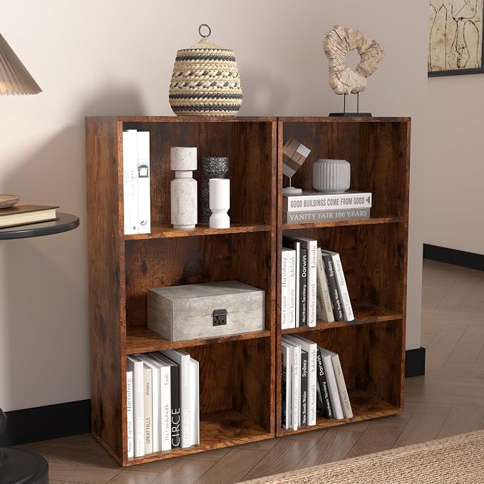 Wooden 3 Cube Storage Organizer, 3 Tier Low Bookcase Freestanding Storage Display Organizer,Versatile Cubes Shelf and Cubby Unit for Any Space