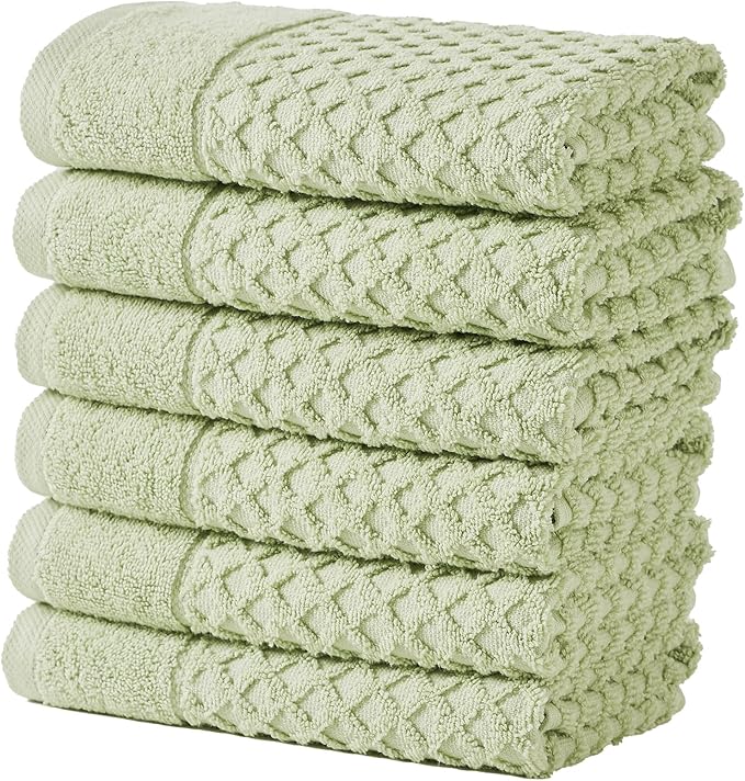 Great Bay Home Hand Towels - 100% Cotton 6 Pack 26x16 Hand Towel Set - Absorbent, Durable, Quick-Dry Towels for Bathroom (Pale Green)