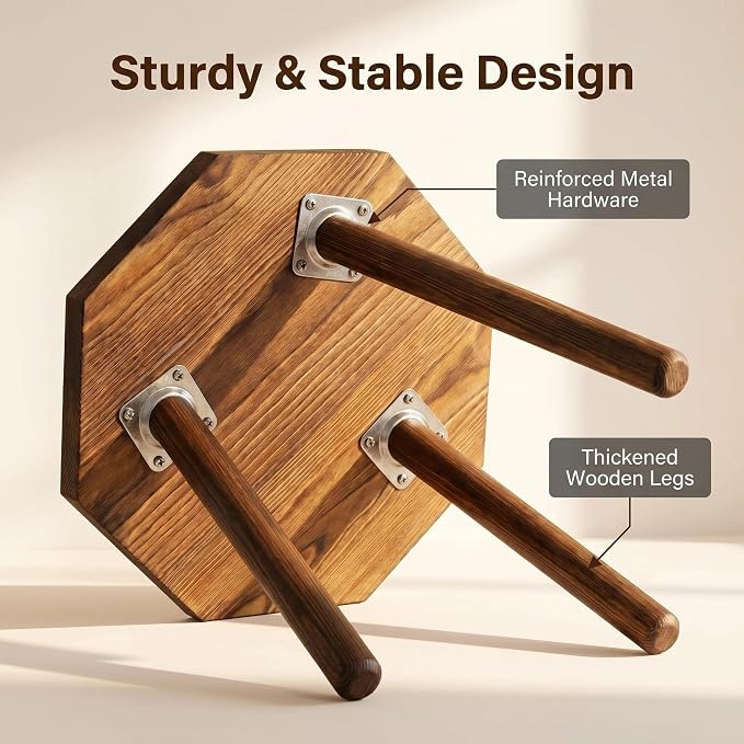Plant Stand for Indoor Outdoor, 12x12in Large Octagon Wooden Plant Stand, Mid Century Modern Boho Stool for 5-15 Inch Pots, Sturdy Planter Stands
