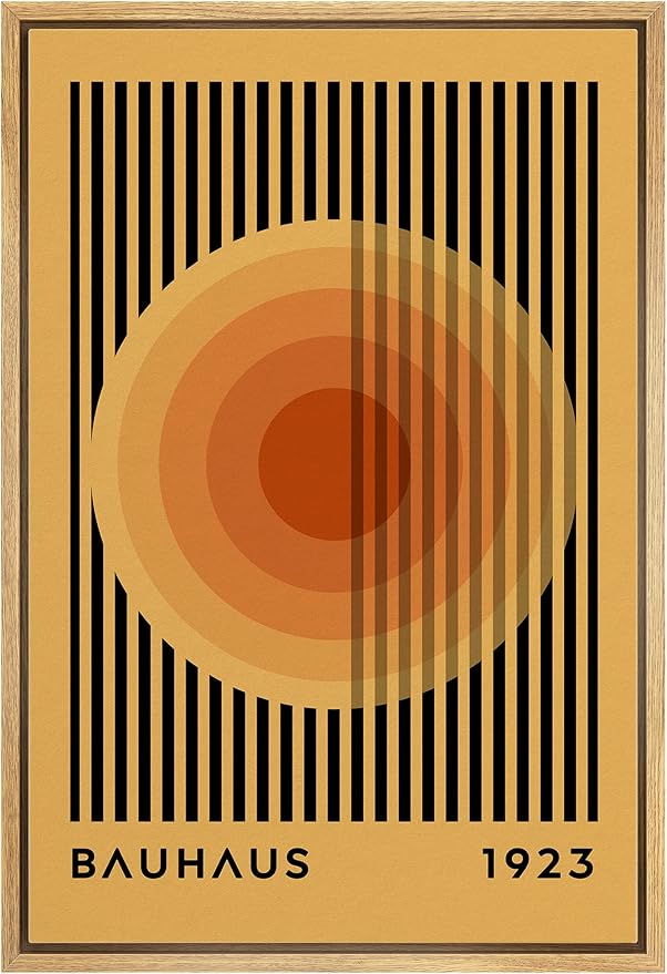 MUDECOR Framed Canvas Print Wall Art Mid-Century Bauhaus Multicolor Orange Circle Shapes Abstract Illustrations Modern Art Multicolor Relax/Calm for Living Room, Bedroom, Office - 16"x24" Natural