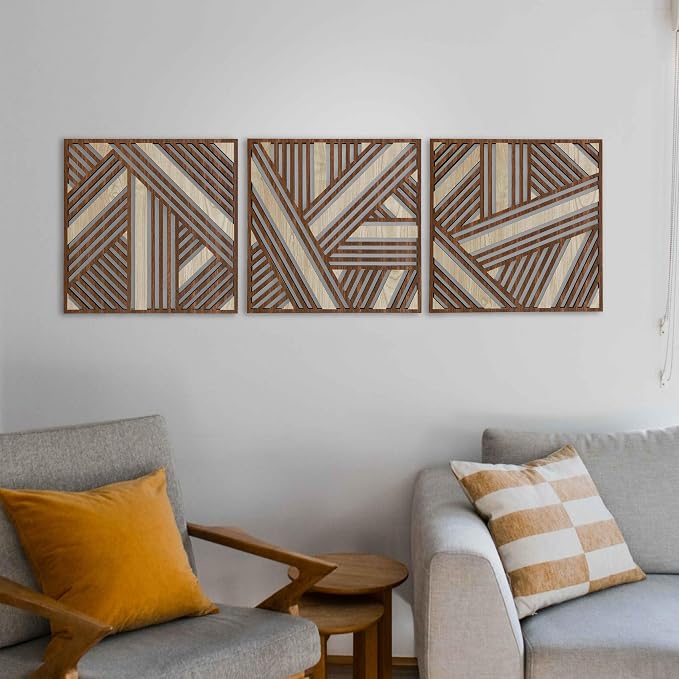 Art Deco Wall Art Wood Panels, Wood Wall Art Large, Geometric Lines Wooden Wall Decoration, Wood Wall Decor for Art Deco Interior Design