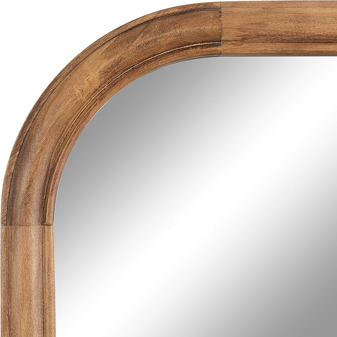 Kate and Laurel Glenby Transitional Wide Arch Wall Mirror, 34 x 28, Rustic Brown, Wooden Farmhouse Arched Bathroom Mirror with Rounded and Stepped Frame Profile