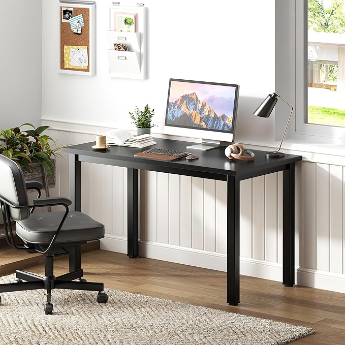 Need 39.4 inch Small Computer Desk, Sturdy Writing Desk for Small Spaces, Teens Computer Desks Study Table Laptop for Home Office, Black Metal Frame, Black Tabletop