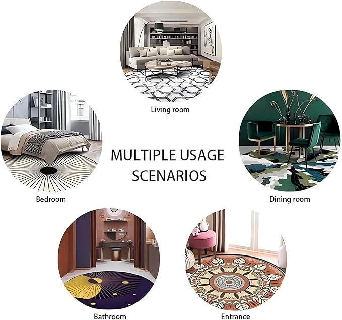 Mid-Century Modern Round Rug 6 ft - Geometric Abstract Design - Earthy Tones - Durable Non-Slip - Washable Carpet for Living Room, Bedroom，Farmhouse, Entrance