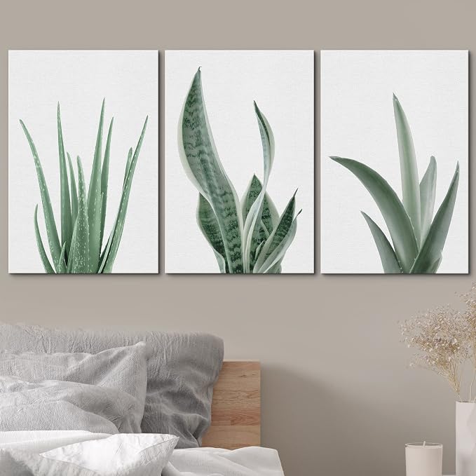wall26 Canvas Print Wall Art Set Minimal Snake Plant Agave Succulents Nature Wilderness Photography Modern Art Bohemian Decorative Rustic Contemporary for Living Room, Bedroom, Office - 16"x24"x3