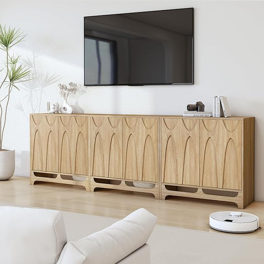 Sideboard Buffet Cabinet with Storage Set of 3, 94.5” Mid Century Modern Storage Cabinet with Adjustable Shelf and 6 Doors for Dining Room, Living Room,Entry