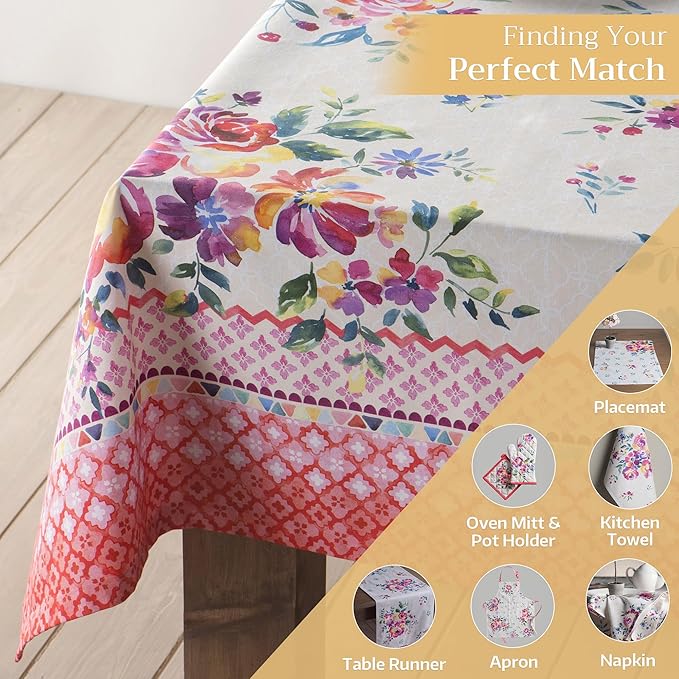 Maison d' Hermine Table Cloth Rectangle Table 100% Cotton 54 x 72 Inches Tablecloth Reusable Decorative for Dining Room Farmhouse Home Valentines Day Decorations Spring Summer - Rose Garden