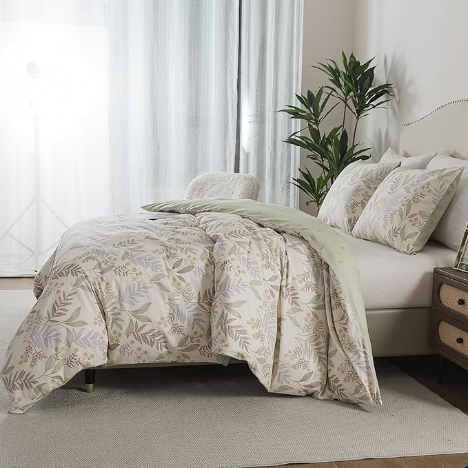 HoneiLife Cotton Duvet Cover Queen - Floral Comforter Cover 3-PC, Soft & Breathable Flower Bedding Duvet Cover Sets with Zipper Closure & Corner Ties, Wildflower Comforter Cover Sets, Blooms