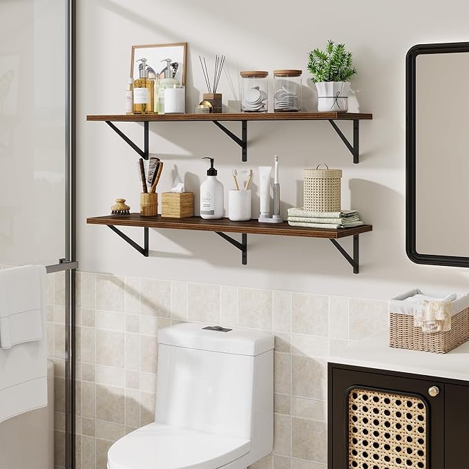 Floating Shelves for Wall,40" Wall Mounted Shelves Set of 2,Long Wood Floating Shelves,Hanging Wide Display & Storage Shelf with Metal Brackets for Bathroom,Bedroom,Kitchen,Living Room,Walnut