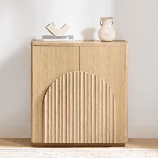 CHITA Sideboard Buffet Cabinet with Storage, Small Storage Cabinet with Doors and Shelves for Living Room Accent, Bar, Kitchen, Oak