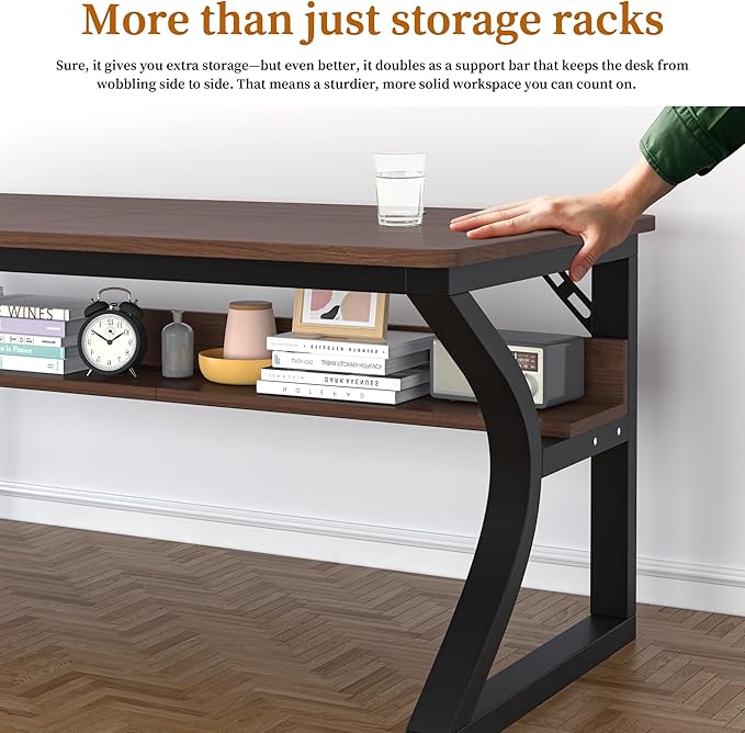 55 X 23.6'' Computer Desk, Home Office Desks w/Shelf Storage, Computer Desk w/Metal Frame, Cable Management, Study Student Desk Writing Work Table Deeper & Thicker Desktop for Home Bedroom