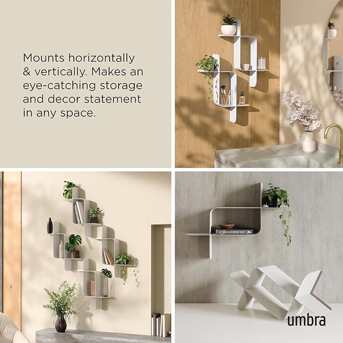 Umbra Montage Floating Wall Shelf, Metal, Set of 2, White