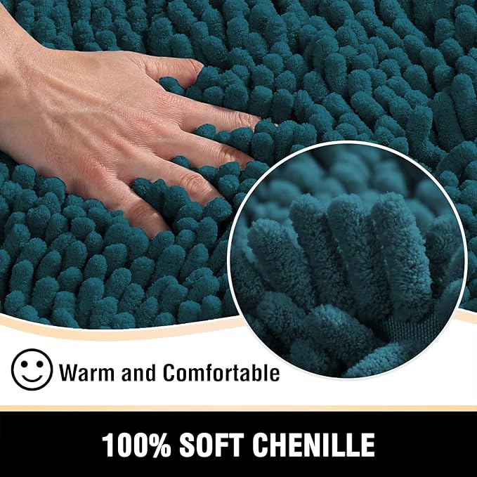H.VERSAILTEX Bath Mat Non Slip Luxury Chenille Bathroom Runner Rug 24x47 Extra Soft Absorbent Shaggy Washable Dry Fast Area Carpet Mat, Tub - Dark Teal