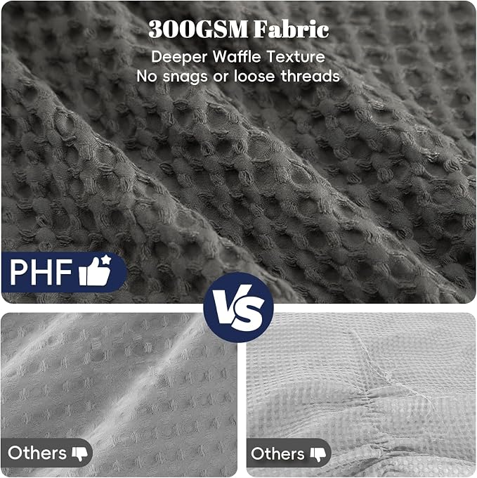 PHF Ultra Soft Waffle Weave Comforter Set Queen Size, 3 Pieces Lightweight Breathable Comfy Bedding Set, Comfy Textured 1 Comforter with 2 Pillow Shams, Grey