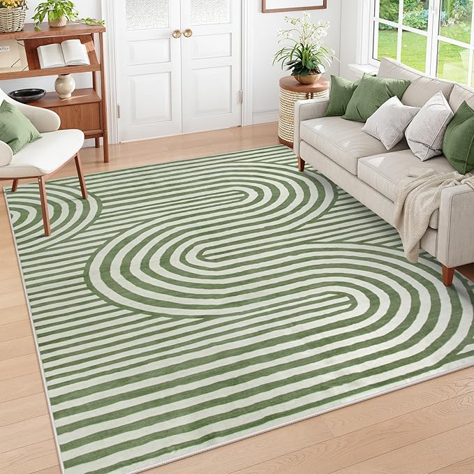 Lahome Green Washable Rug 5x7, Soft Kids Bedroom Rug Mid Century Modern Area Rugs for Living Room, Non-Slip Ultra-Thin Stain Resistance Abstract Rug for Nursery Large Playroom Office Alba(5'X7',Green)