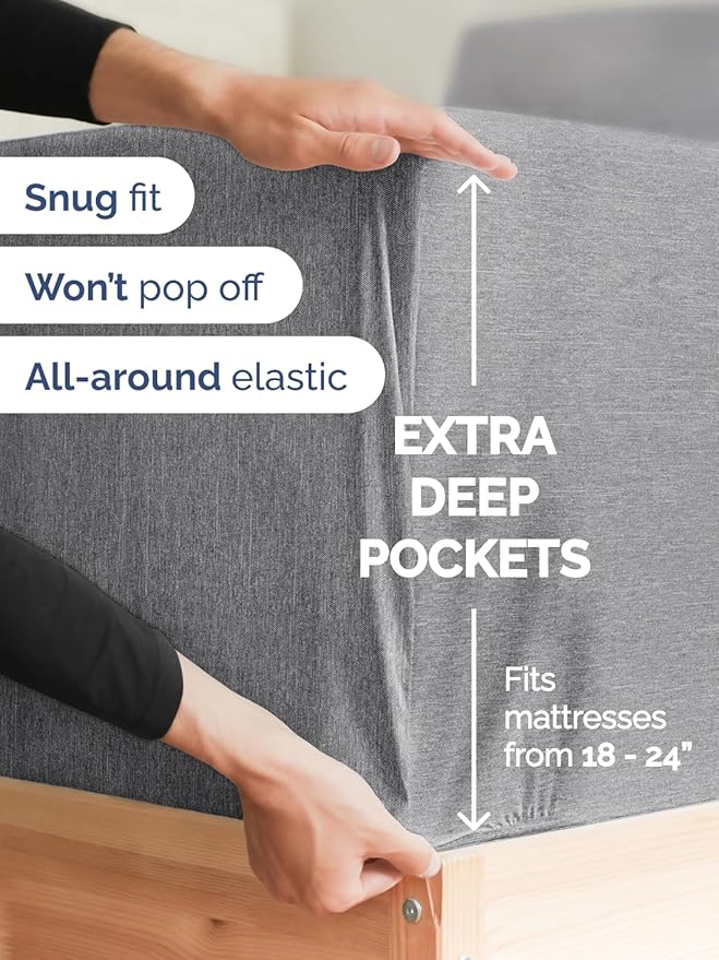 Extra Deep Twin Sheet Set - 4 Piece Breathable and Cooling Sheets - Hotel Luxury Bedding for Women, Men, Kids & Teens - Easy & Secure Fit - Soft and Wrinkle Free - Extra Deep Pockets - Heathered Grey