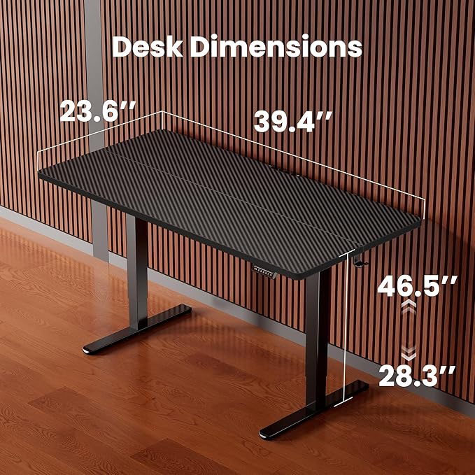 ErGear Height Adjustable Electric Standing Desk, 40 x 24 Inches Sit Stand up Desk, Memory Computer Home Office Desk with Two-Piece Desktop (Carbon Fiber Black)