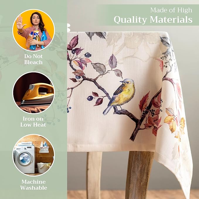 Maison d' Hermine Table Cloth Rectangle Table 100% Cotton 70 x 90 Inches Fall Tablecloth Reusable Everyday Use for Thanksgiving Christmas Decorations Dining Farmhouse Party (Equinoxe - Beige)