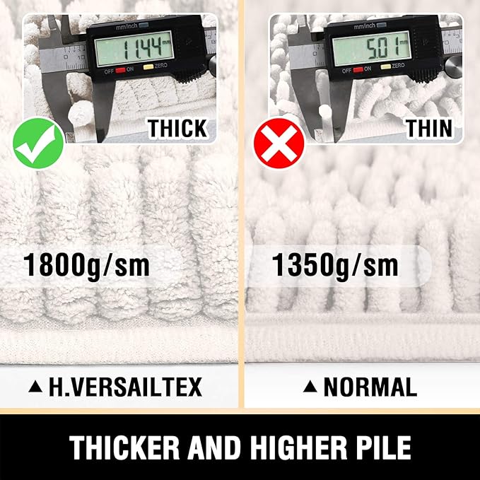 H.VERSAILTEX Bathroom Rugs, Bath Mats Non Slip Luxury Chenille Extra Soft Absorbent Shaggy, Washable Fast Dry Sets 2 Piece for Bathroom (Ivory, 20" x 32"/17" x 24")