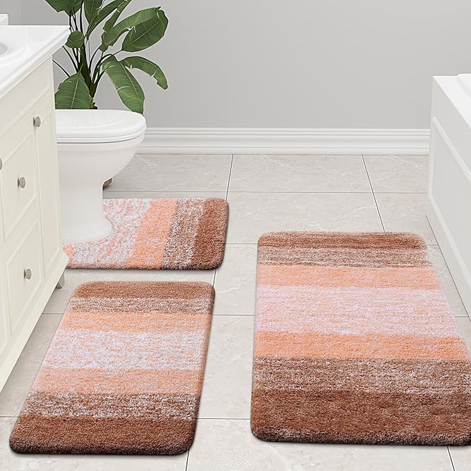 Arotive Microfiber Bathroom Rugs, Shaggy Soft and Absorbent Bath Rug, Non-Slip, Thick Plush Machine Washable Dry Bath Mats for Bathroom, Tub and Shower, 44x24, Orange, Rectangular
