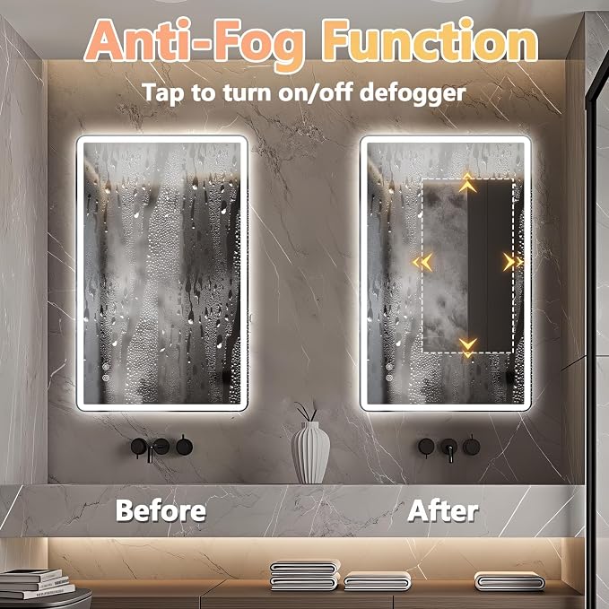 Niccy 24"x36" LED Bathroom Mirror, Rectangle Vanity Mirrors with Lights, Frontlit & Backlit Lighted Vanity Mirror, Memory Funtion, 3 Colors & Stepless Dimmable, Anti-Fog, Horizontal/Vertical