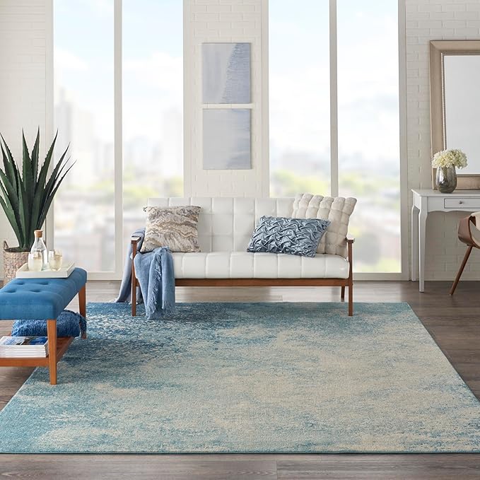 Nourison Home Passion Navy/Light Blue 6'7'' x 9'6'' Area-Rug, Modern, Abstract, Easy-Cleaning, Non Shedding, Bed Room, Living Room, Dining Room, Kitchen, (7' x 10')