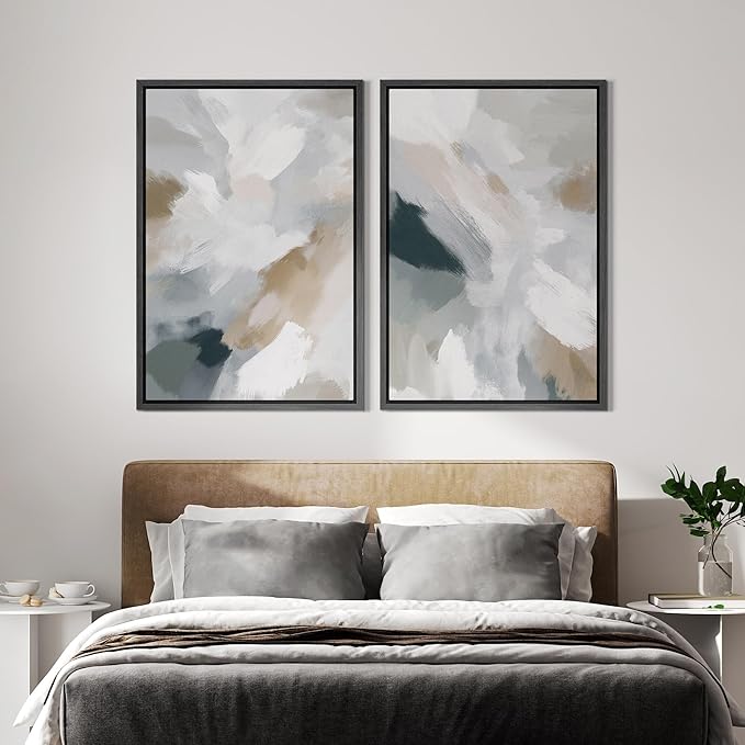 IDEA4WALL Framed Canvas Print Wall Art Set Neutral Brushstroke Abstract Modern Minimalist Illustrations Modern Art Decorative Bohemian Calm/Zen for Living Room, Bedroom, Office - 24"x36"x2 Black