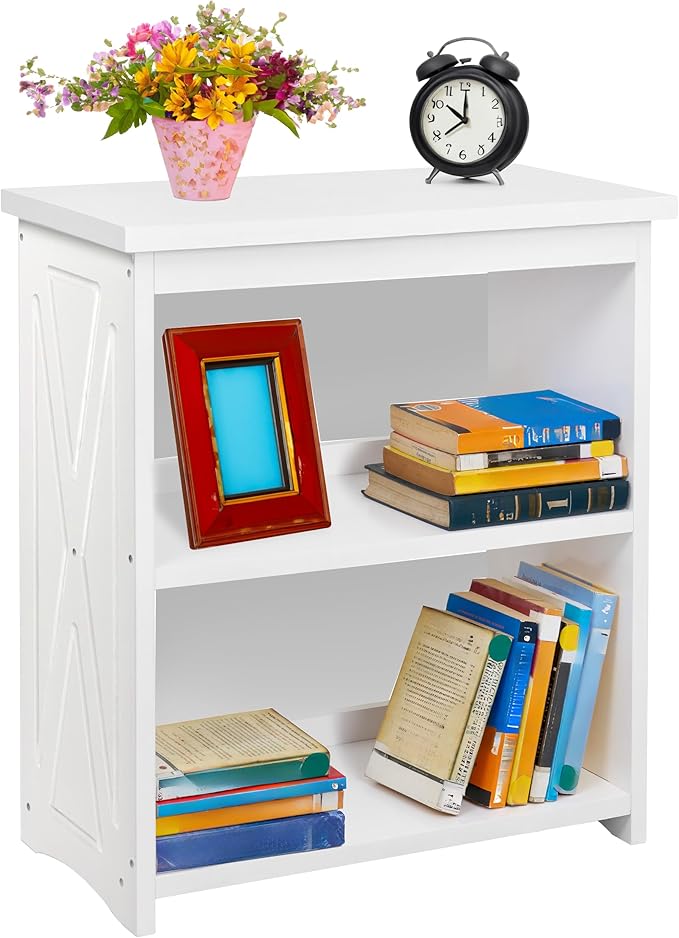 Rustic Bedside Table with Storage Shelf, Wood End Table for Bedroom & Living Room, Narrow Farmhouse Side Table, Modern Nightstand for Bedroom, Living Room and Office (White)