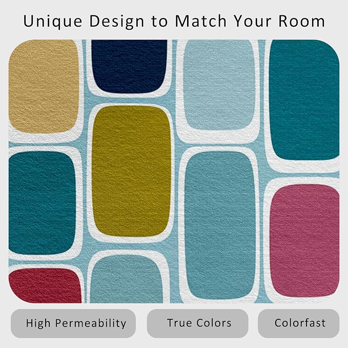 Mid Century Rug 5x7 70s Retro Groovy Pop Plaid Pattern Area Rugs for Living Room, Bedroom, Mid Century Home Decor Accessories Indoor Carpet, Non Slip & Machine Washable, GD0677