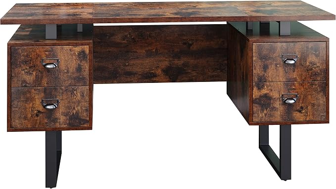 Computer Desk for Home Office with 4 Large Drawers, Rustic Wood Writing Study Table with Metal Frame, 59” x 21.7” x 29.5”, Easy Assembly, Vintage CTSZ20401RC