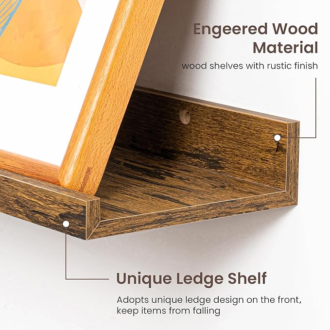 Axeman 40 Inch Floating Shelves | Brown Picture Ledge Shelf Set of 3 | Rustic Brown Wood Wall Shelves with Lip | 40" Picture Shelf for Wall with Ledge | Photo Shelves