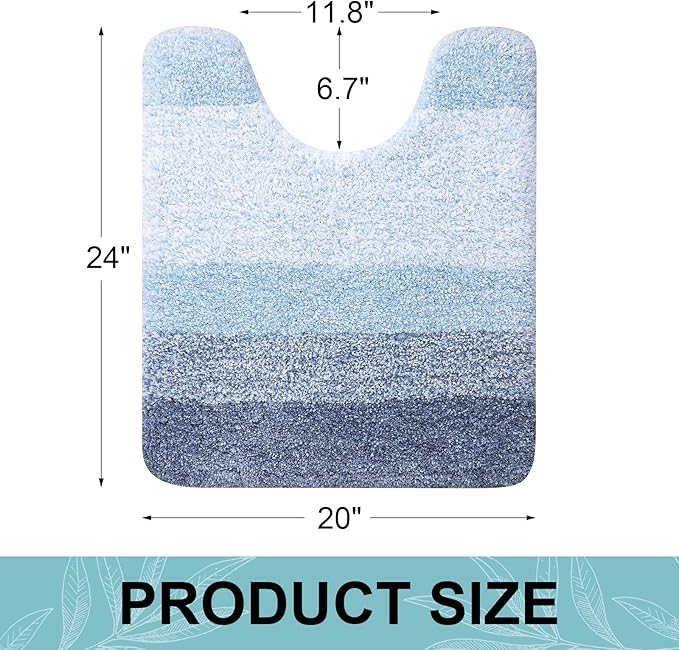 Arotive Microfiber Bathroom Rugs, Shaggy Soft and Absorbent Contour Toilet Rugs, Non-Slip, Thick Plush Machine Washable Dry Bath Mats for Toilet Base, 24x20, Light Blue, U-Shape