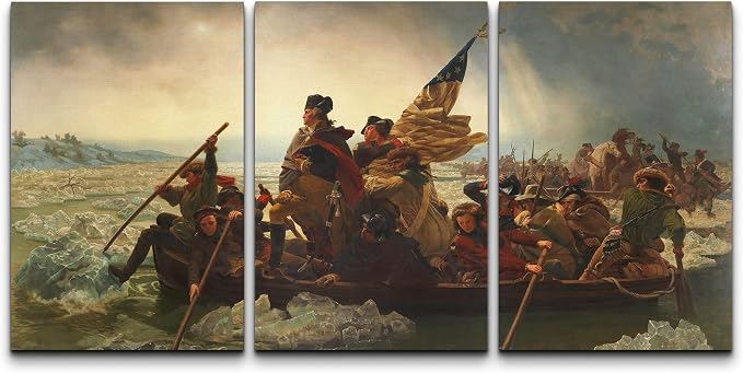 wall26 Canvas Print Wall Art Set Washington Crossing The Delaware by Emanuel Leutze Cultural Historic Oil Painting Fine Art ReproductionColorful for Living Room, Bedroom, Office - 16"x24" x 3 Panels