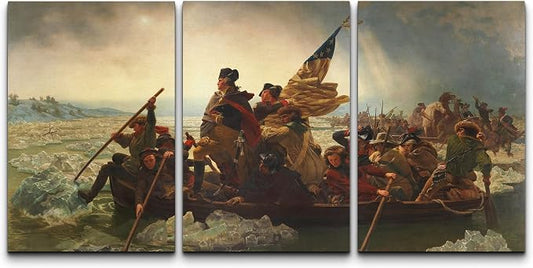 wall26 Canvas Print Wall Art Set Washington Crossing The Delaware by Emanuel Leutze Cultural Historic Oil Painting Fine Art ReproductionColorful for Living Room, Bedroom, Office - 24"x36" x 3 Panels
