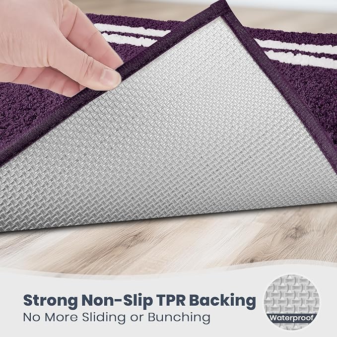 PURRUGS Bathroom Rug Non-Slip Machine Washable 24" x 60", Super Absorbent and Quick Dry Shaggy Microfiber Bath Mat, Extra Soft and Plush Bath Rug for Bathtub, Shower, and Sink, Purple
