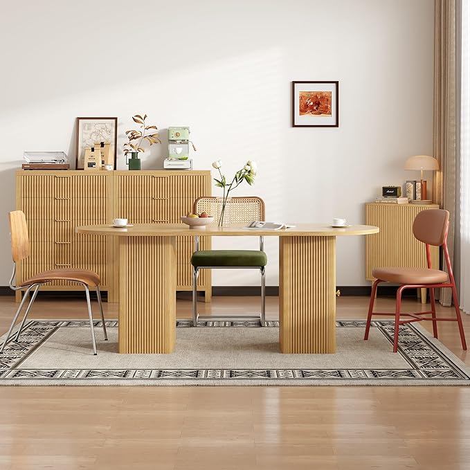 Round Dining Table for 4-8, 70.87 Inches Dining Room Table with Storage Shelf Base, Circle Kitchen Tables for Dining Room, Kitchen, Living Room (Nature Oak)