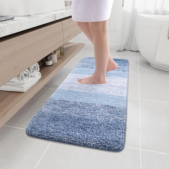Arotive Microfiber Bathroom Rugs, Shaggy Soft and Absorbent Bath Rug, Non-Slip, Thick Plush Machine Washable Dry Bath Mats for Bathroom, Tub and Shower, 47x17, Light Blue, Rectangular