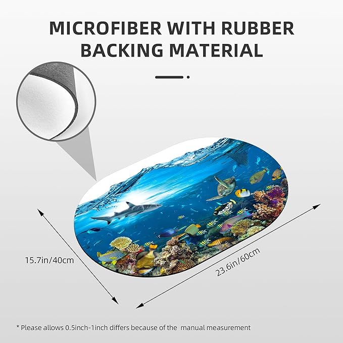 Bathroom Rug Mat Tropical Fish Colorful Coral Oval Bath Mat Doormat Absorbent Quick Dry Non Slip Diatom Mud Mat for Shower Tub Sink Laundry Kitchen Doorway 23.6x15.7 Inches