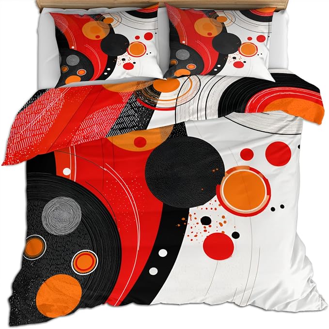 Modern Abstract Duvet Cover Full Size, Fashion Microfiber Bedding Set 3 Piece Bedroom Decor Colorful Geometry Comforter Cover and 2 Pillow Sham with Zipper Closure