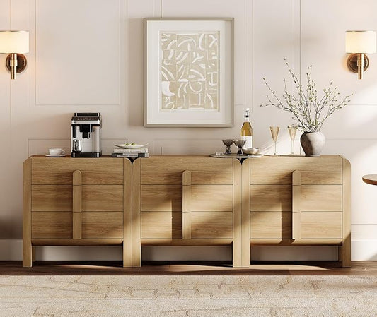 WAMPAT 94.5" W Large Sideboard Buffet Cabinet with Storage, Modern 3 in 1 Buffet Cabinet with 9 Drawers, Wood Credenzas Console Coffee Bar Cabinet for Kitchen, Living Room, Walnut