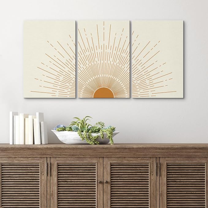 wall26 Canvas Print Wall Art Set Boho Mid-Century Orange Minimal Shining Sun Galaxy Nature Abstract Illustrations Modern Bohemian Decorative for Living Room, Bedroom, Office - 16"x24" x 3