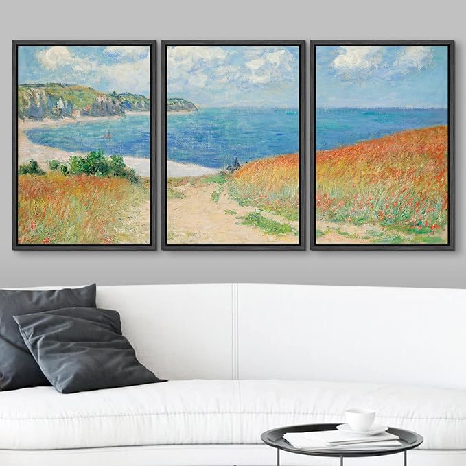 wall26 Framed Canvas Print Wall Art Set Path Through The Corn at Pourville by Claude Monet Cultural Historic Oil Painting Fine Art Reproduction for Living Room, Bedroom, Office - 16"x24"x3 Black