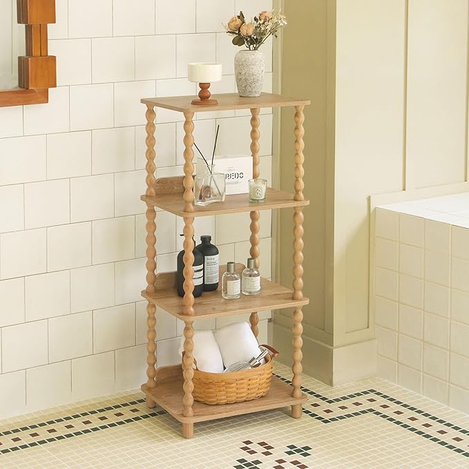 Fultyle Bookshelf, 4-Tier Wooden Bookcase with Open Shelves, Modern Book Shelf for Small Spaces, Bedroom, Living Room and Office with Solid Wood Legs (Rustic Walnut)