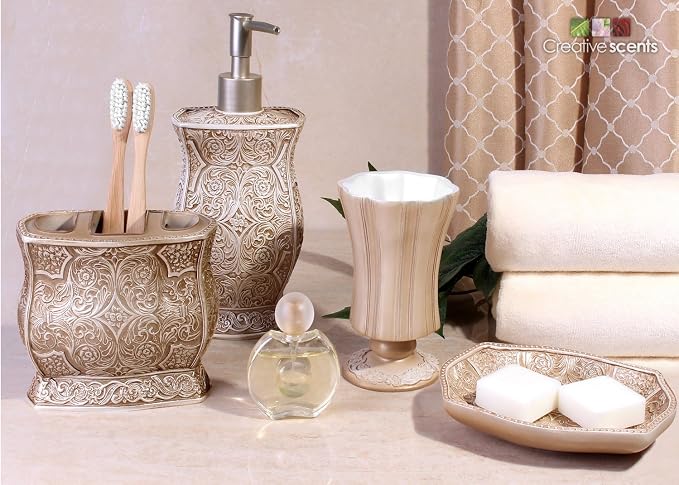 Creative Scents Victoria Beige Toothbrush and Toothpaste Holder for Bathroom