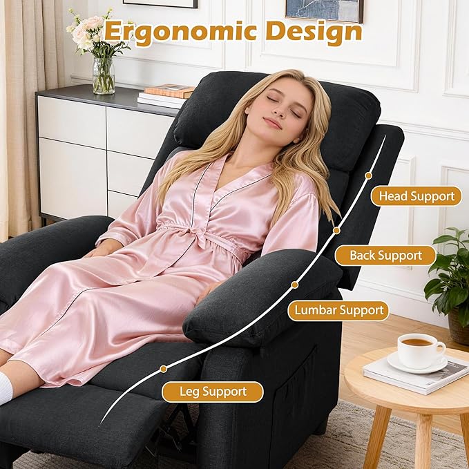 Korser Recliner Chair, Living Room Chairs for Adults, Padded Deep Seat Reading Chair with Side Pockets, Small Recliners for Small Spaces, Lounge Chair for Living Room, Bedroom, and RV (Linen)