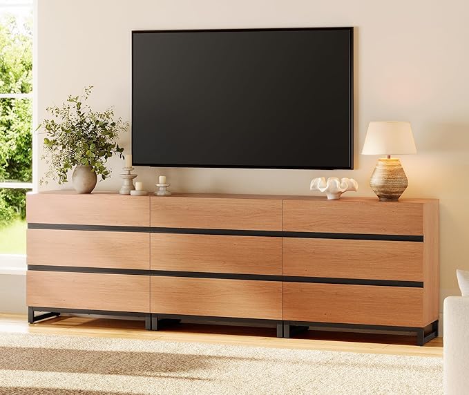 WAMPAT Dresser for Bedroom, Closet Organizers and Storage with 9 Drawers, Chest of Drawers with Metal Base, Wooden Modern Dresser for Living Room, Bedroom, Entryway, Mocha