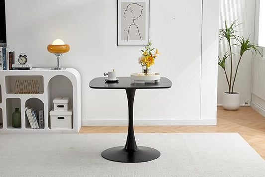23.62 inches Square Dining Table for 2, Special Kitchen Table with Tulip Shape & Metal Pedestal Base, Mid Century Modern Bistro Black Tulip Table for Kitchen, Small Space, Cafe