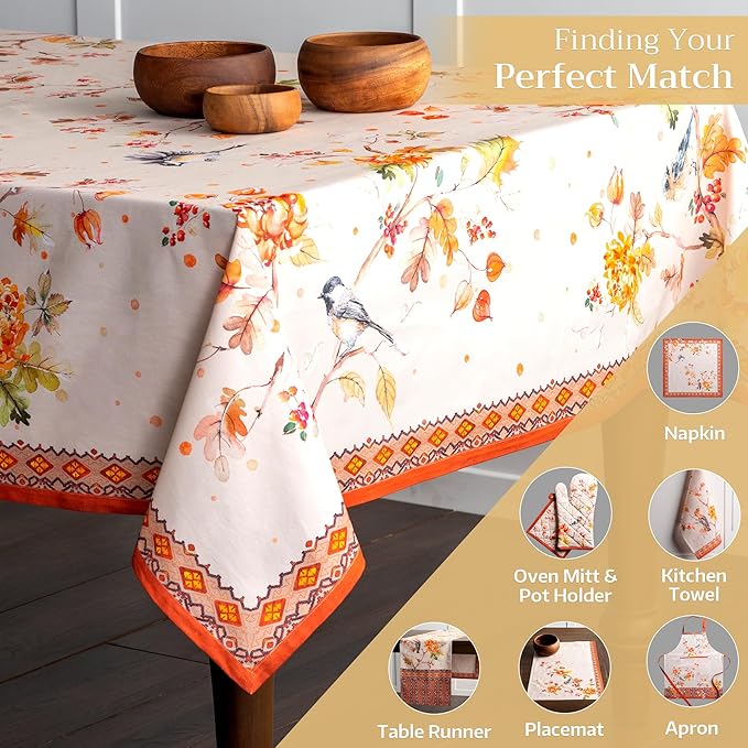 Maison d' Hermine Table Cloth Rectangle Table 100% Cotton 70 x 120 Inches Fall Tablecloth Reusable Everyday Use for Thanksgiving Christmas Decorations Dining Farmhouse Party (Kelim - Prairie)