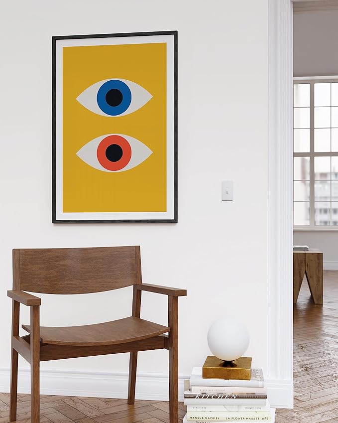 HAUS AND HUES Mid Century Modern Wall Art Print - Retro Wall Art, Evil Eye Decor, Bauhaus Poster (Black Frame, 24x36)